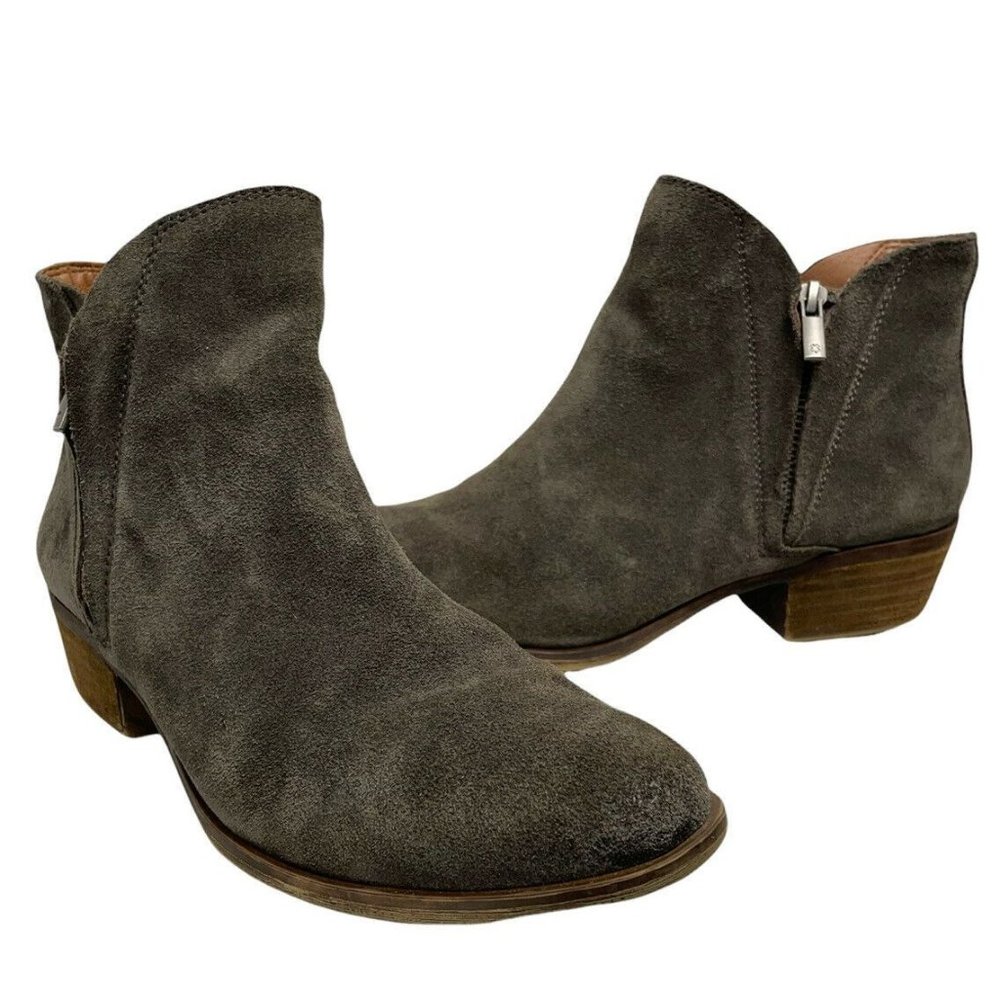 Lucky Brand Shoes Womens 9 Brenon Iron Gray Suede Leather Ankle Zip Booties - Picture 3 of 12